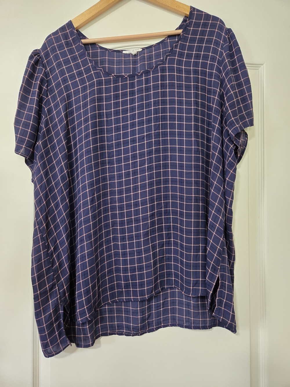 Maurices Navy and Pink Windowpane Plaid Short-Sleeve Blouse